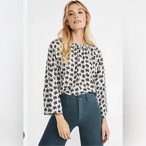 Ann Taylor Ivory and Black Patterned Blouse